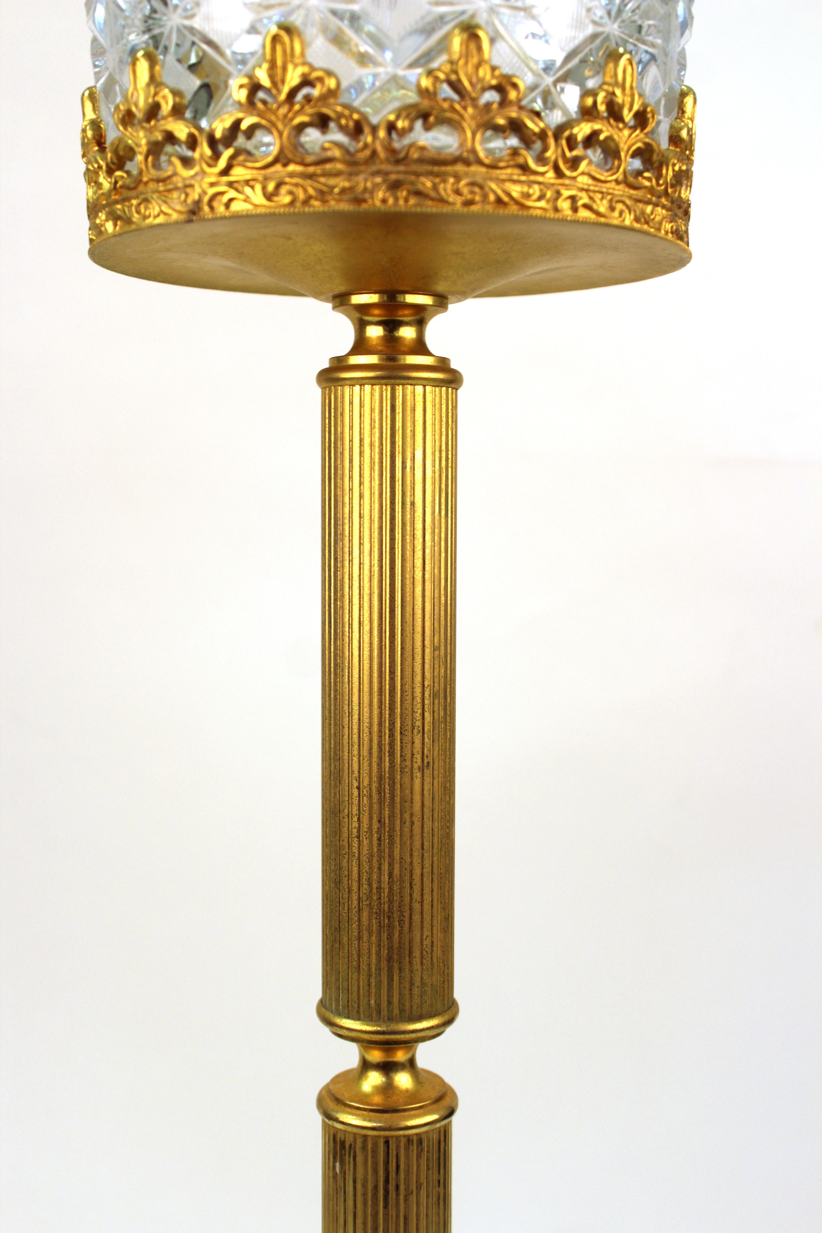 Metal Midcentury German Champagne Bucket in Crystal with Gilt Gold Stand