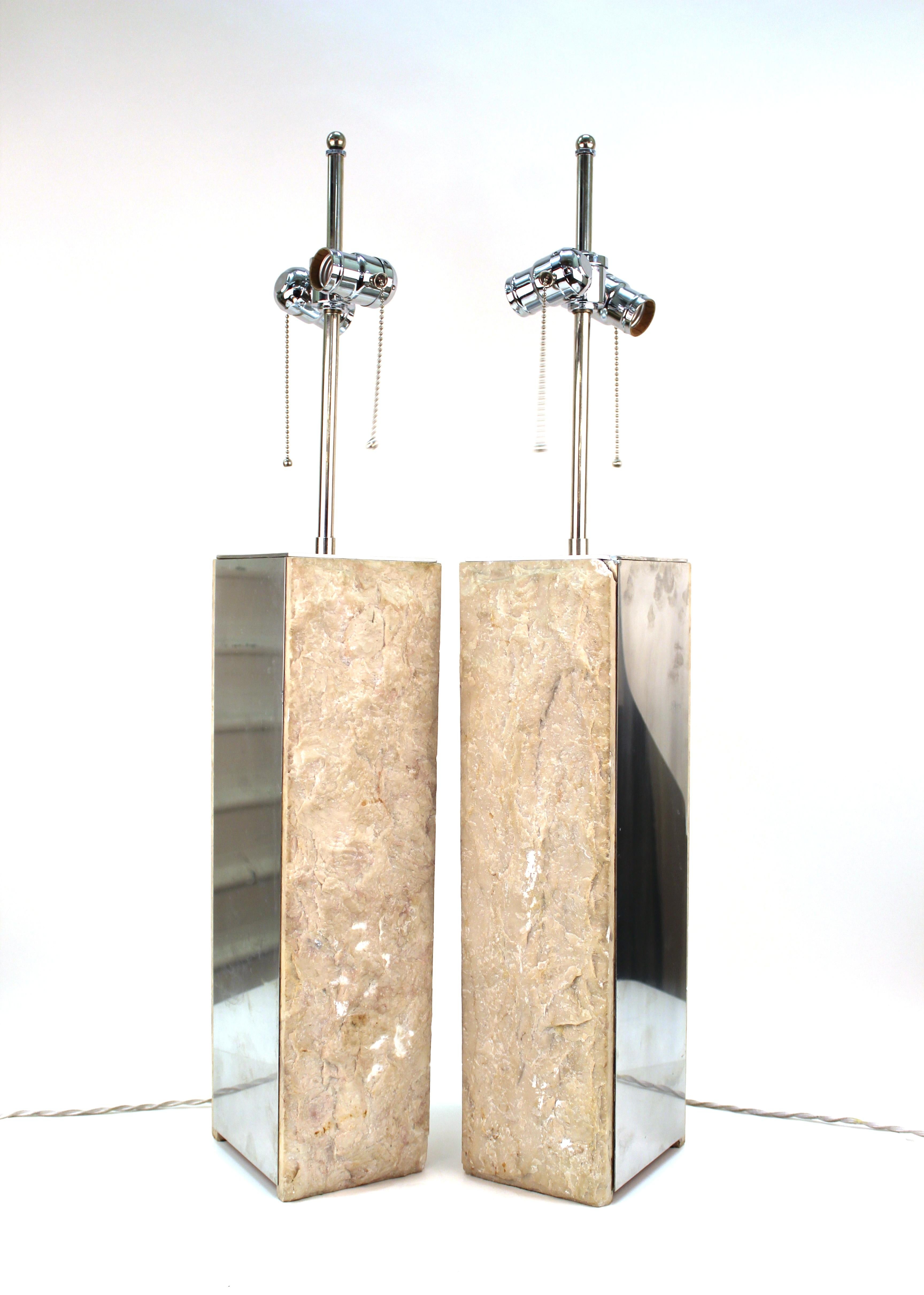 Modern Brutalist Style Table Lamps in Metal and Stone 4