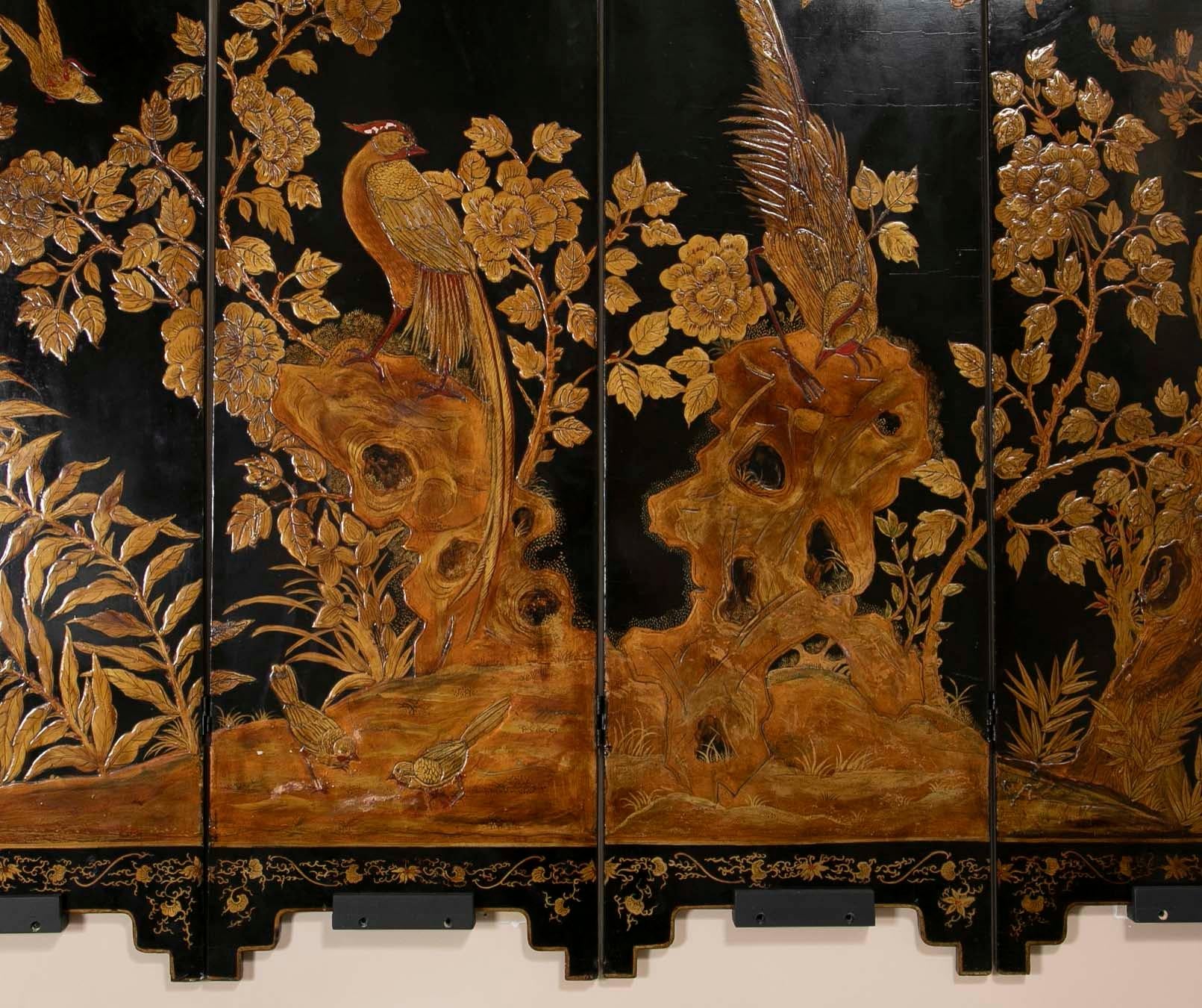 Four Panel Chinese Lacquered Screen Depicting a Phoenix 3
