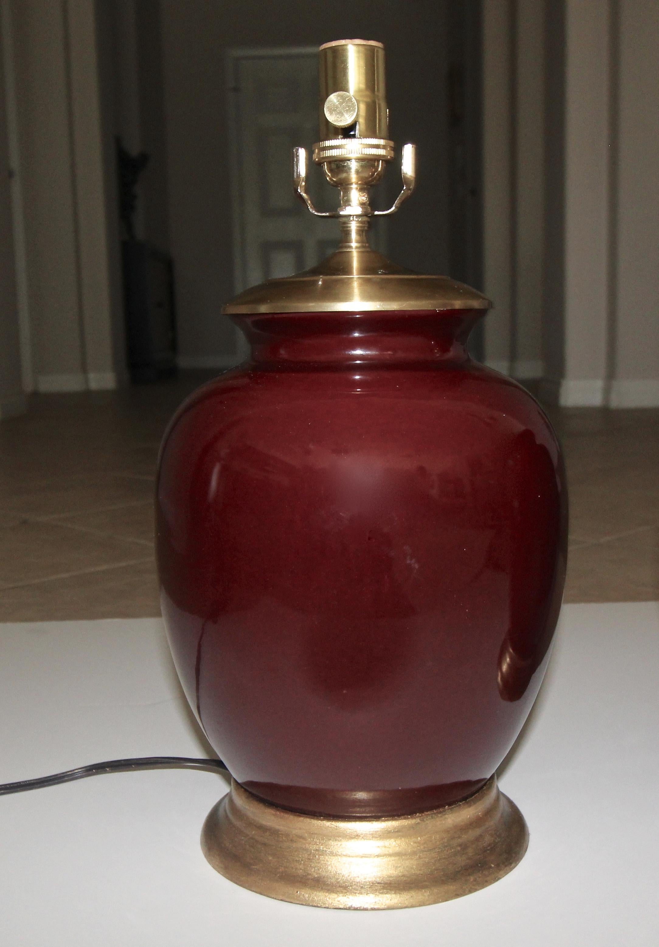 Pair of Asian Oxblood Porcelain Lamps 4