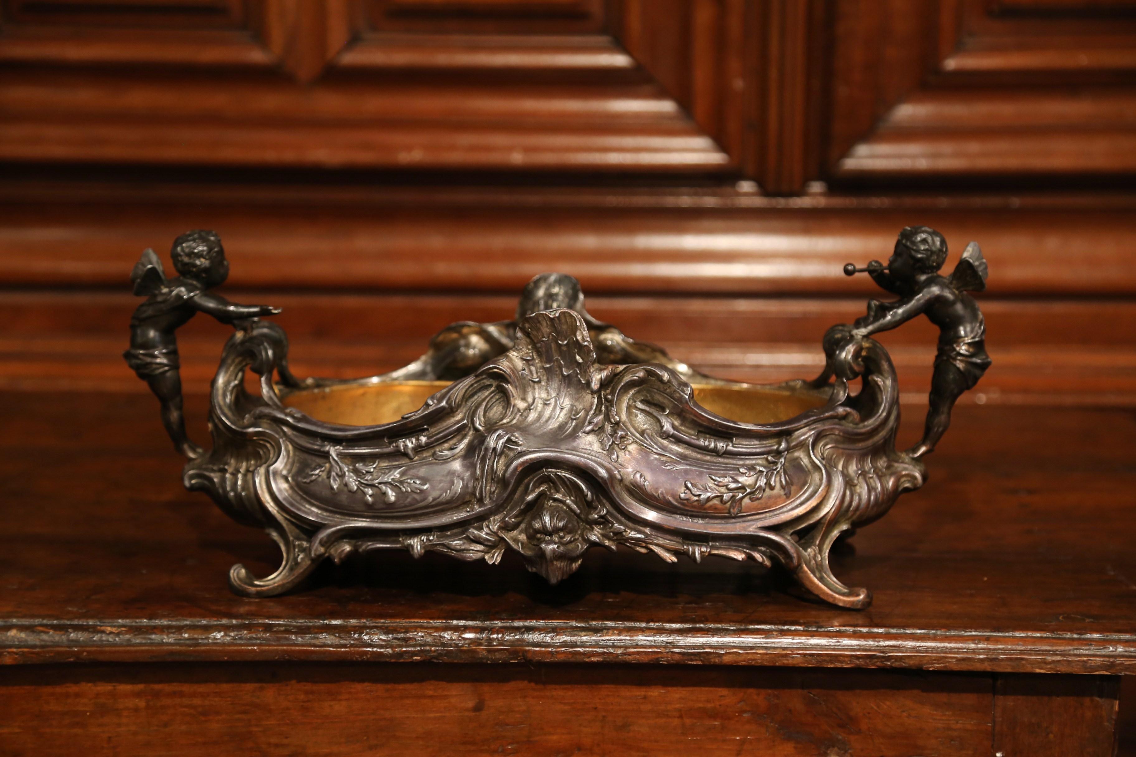 19th Century French Louis XV Pewter Centrepiece with Cherubs and Inside Liner 5