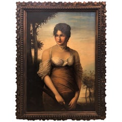 19th Century Oil on Canvas, a Portrait Beautiful Maiden, Signed A. Zienert