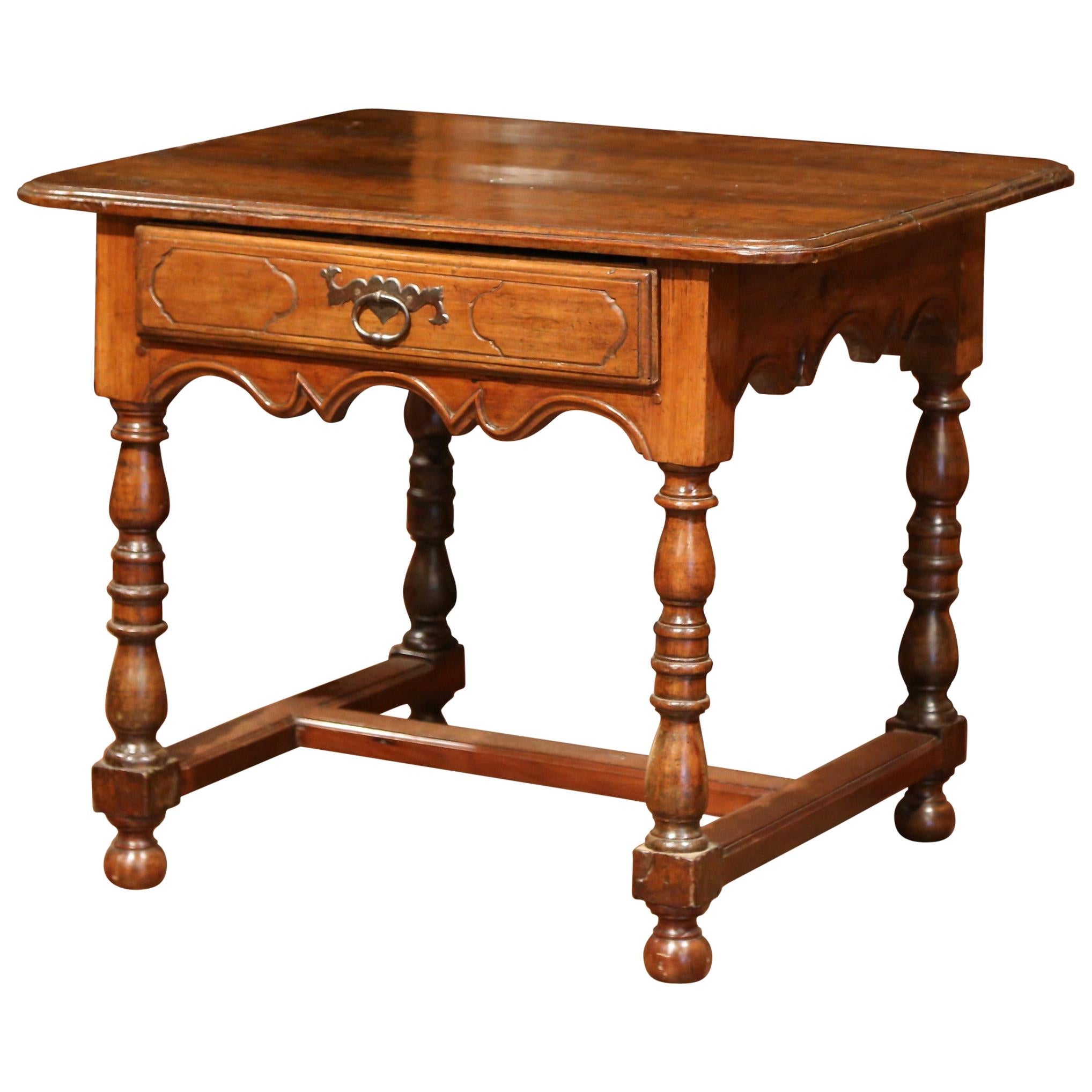 Mid-18th Century, French, Louis XIII Carved Walnut Table Desk with Center Drawer