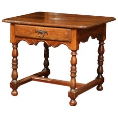 Mid-18th Century, French, Louis XIII Carved Walnut Table Desk with Center Drawer