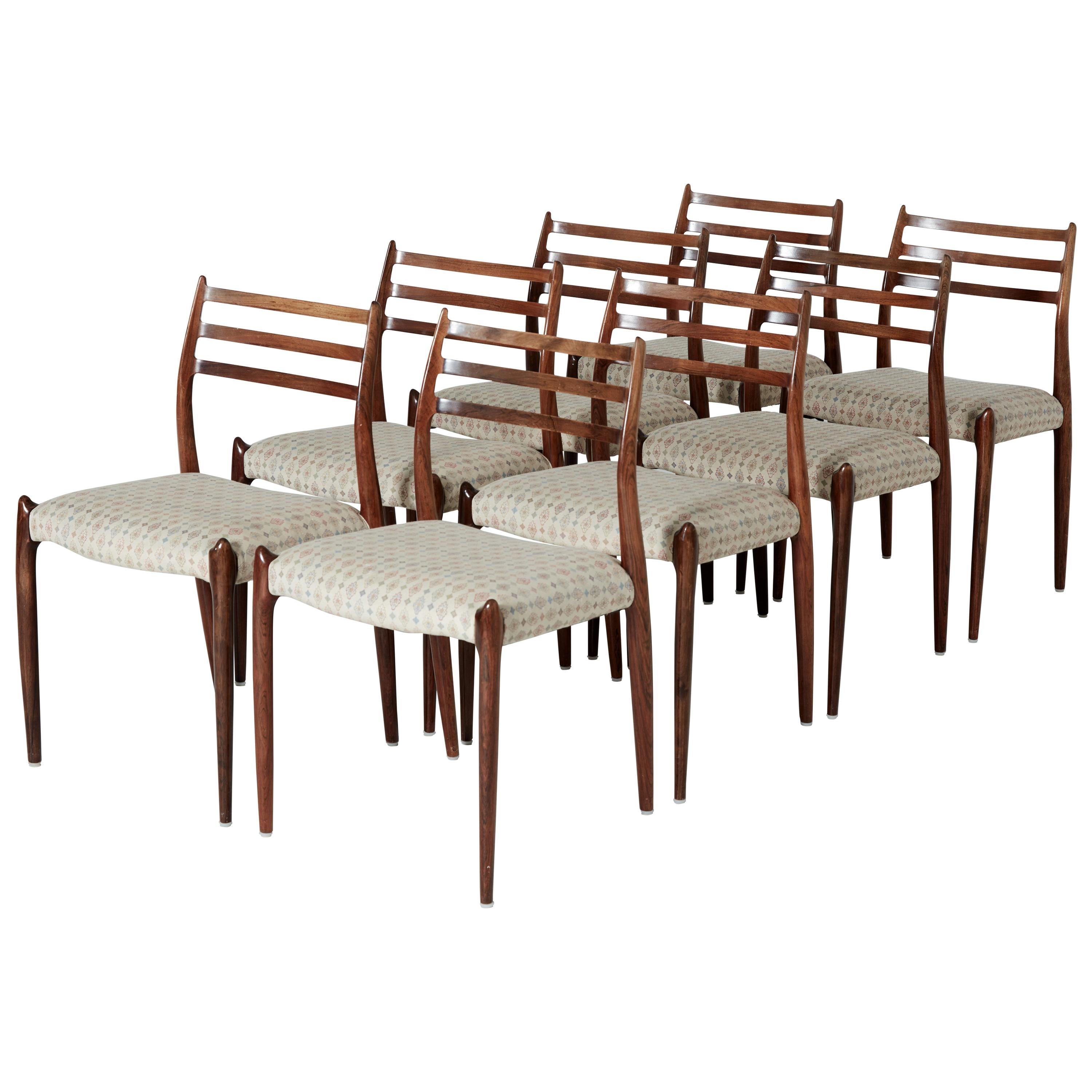 Set of Eight Model 78 Rosewood Chairs by Niels O. Møller, Denmark, 1960s