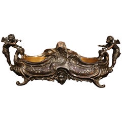 19th Century French Louis XV Pewter Centrepiece with Cherubs and Inside Liner