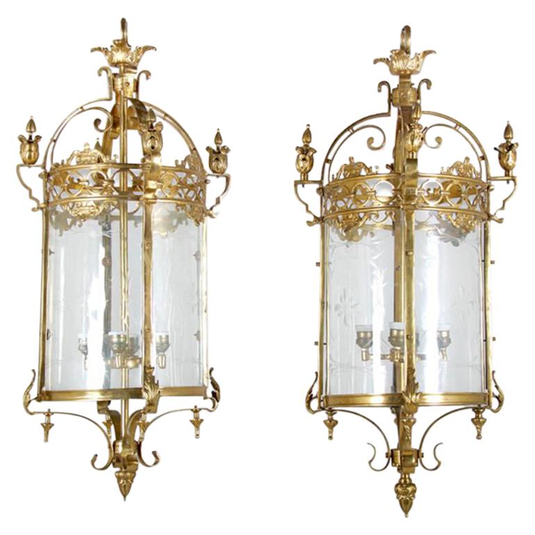 Matched Pair of 19th Century Bronze Lanterns