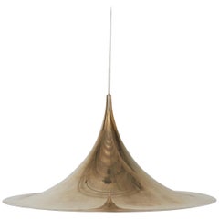 Fog & Mørup Patinated Brass Semi Pendant ‘Pendel/Trompet’ Lamp, Denmark, 1960s