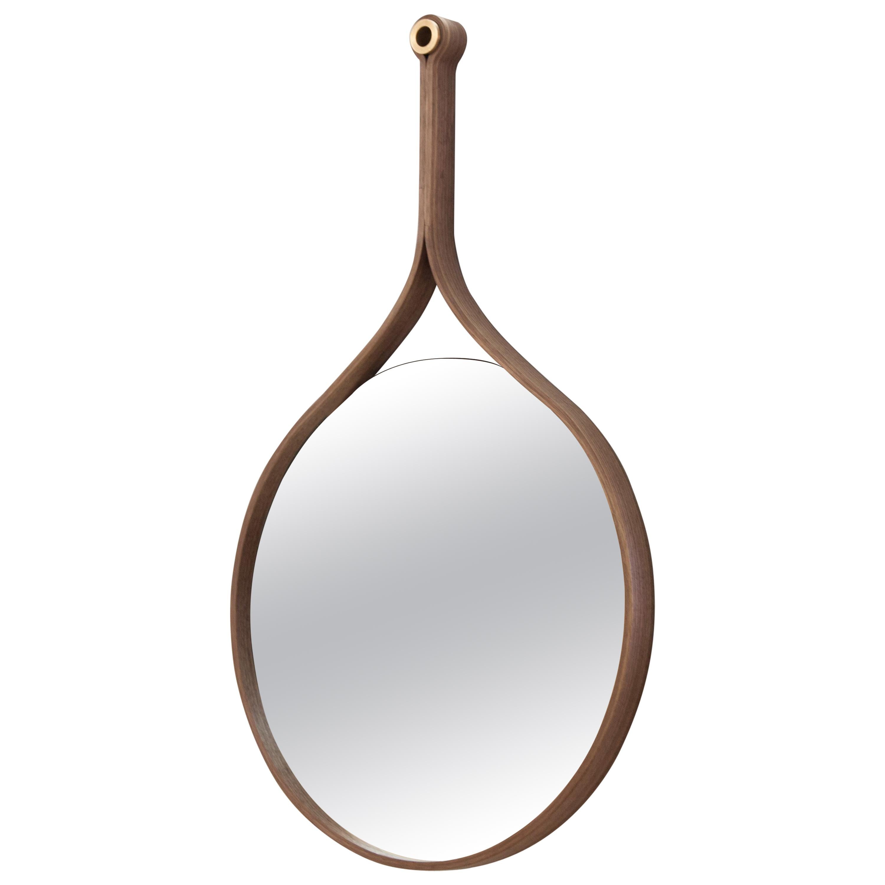 Contemporary Loop Mirror by Harold in laminated American Walnut For Sale