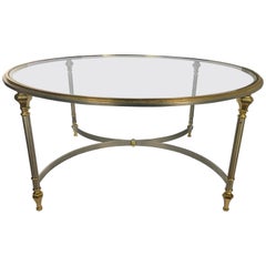 Italian Mid-Century Modern Round Brass and Steel Coffee Table