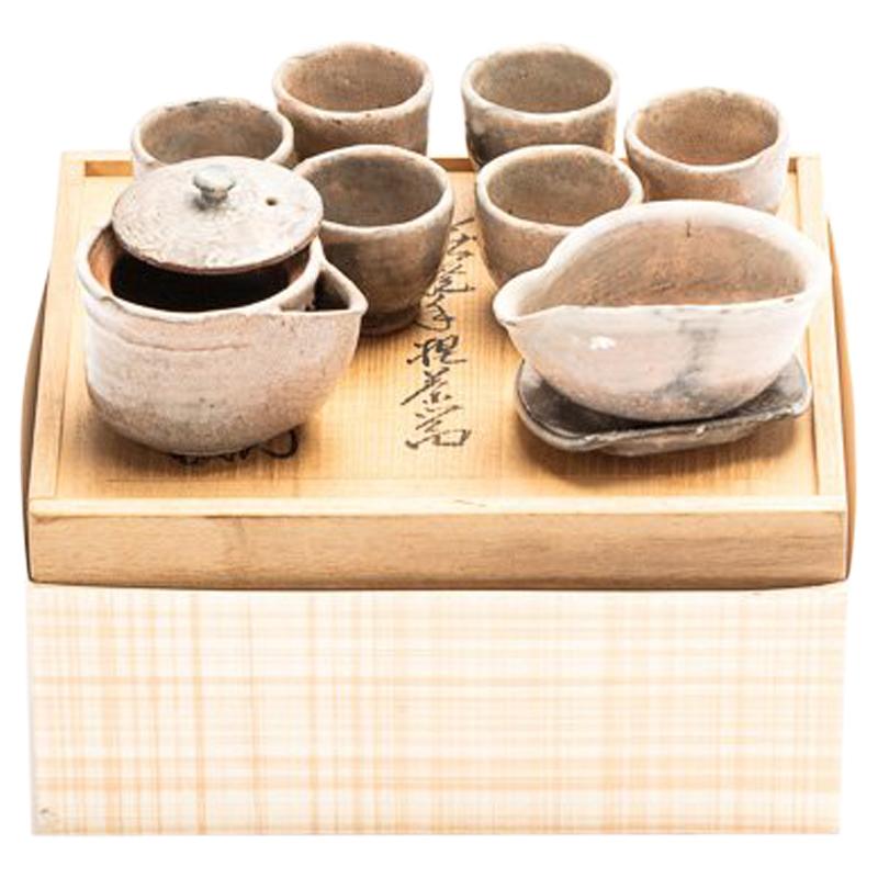 Japanese Hagi Pottery Sencha Tea Set by Tahara Tobe the 12th, Showa Period