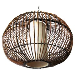 Vintage Rattan Basket Pendant Chandelier 1960s