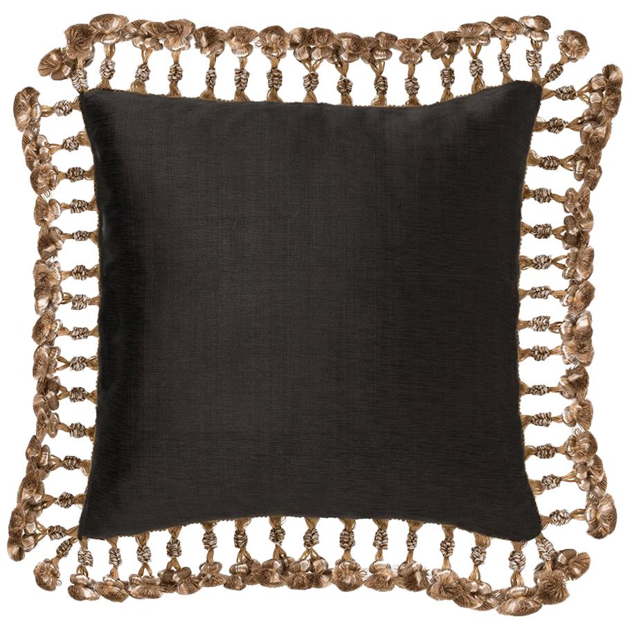 Brabbu Paris Pillow in Black Linen with Gold Tassles For Sale