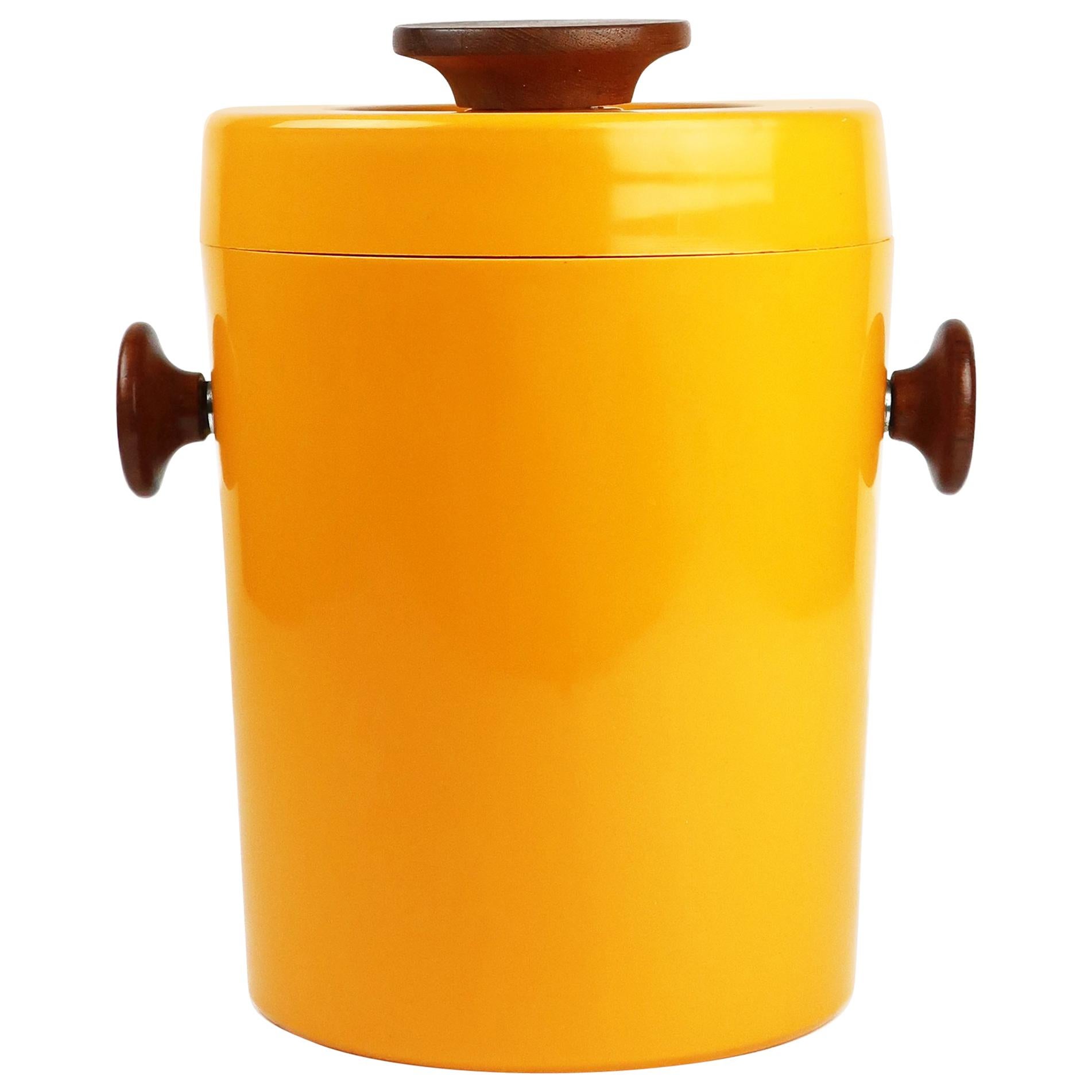 Teak and Orange Plastic Ice Bucket by Luthje Wood