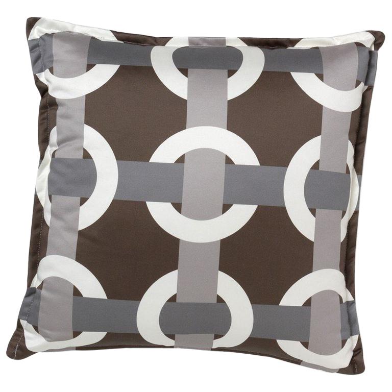Brabbu Bowline Pillow in Brown Satin with Geometric Pattern For Sale