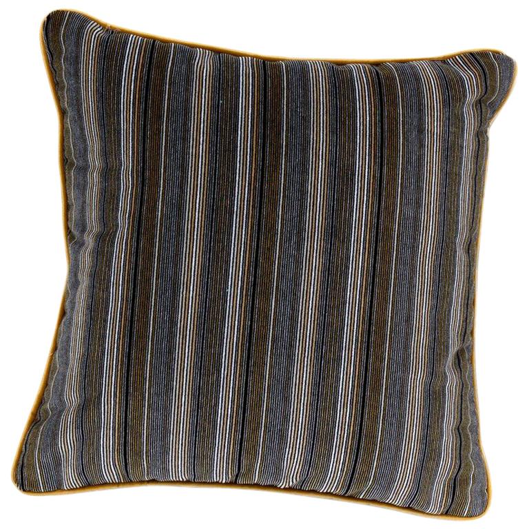 Brabbu Versicolor Pillow in Brown Velvet with Multicolored Stripe Pattern For Sale