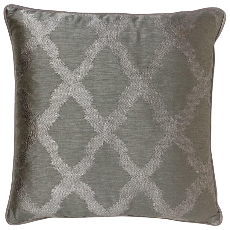 Brabbu Morocco Pillow in Gray Linen with Tile Pattern For Sale