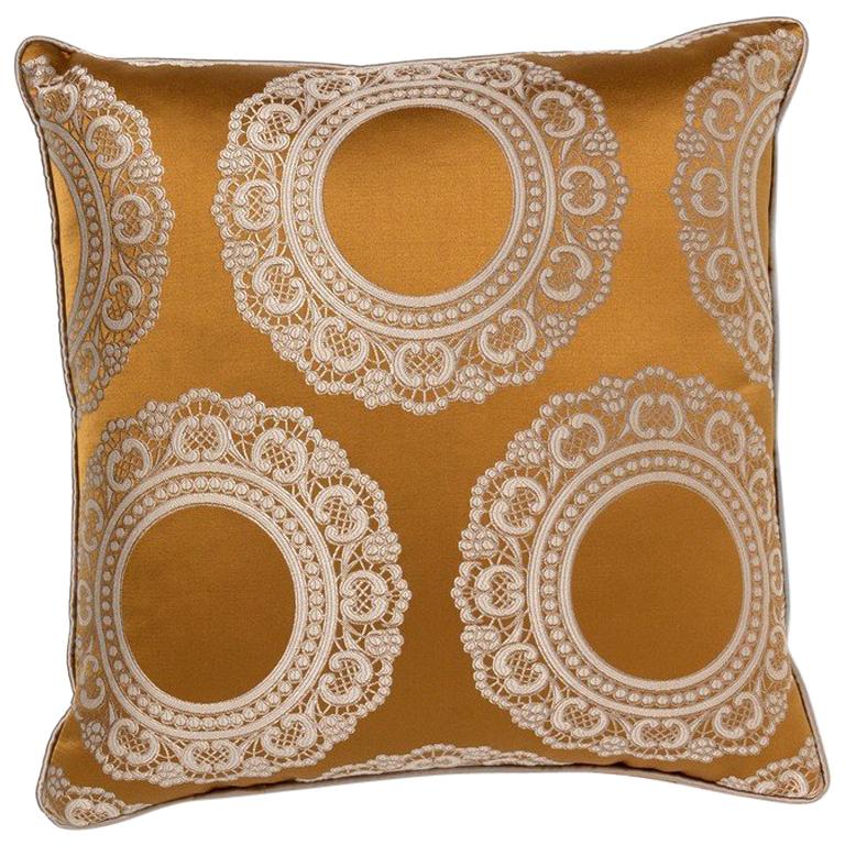 Brabbu Versailles Pillow in Yellow Linen with Doily Pattern For Sale