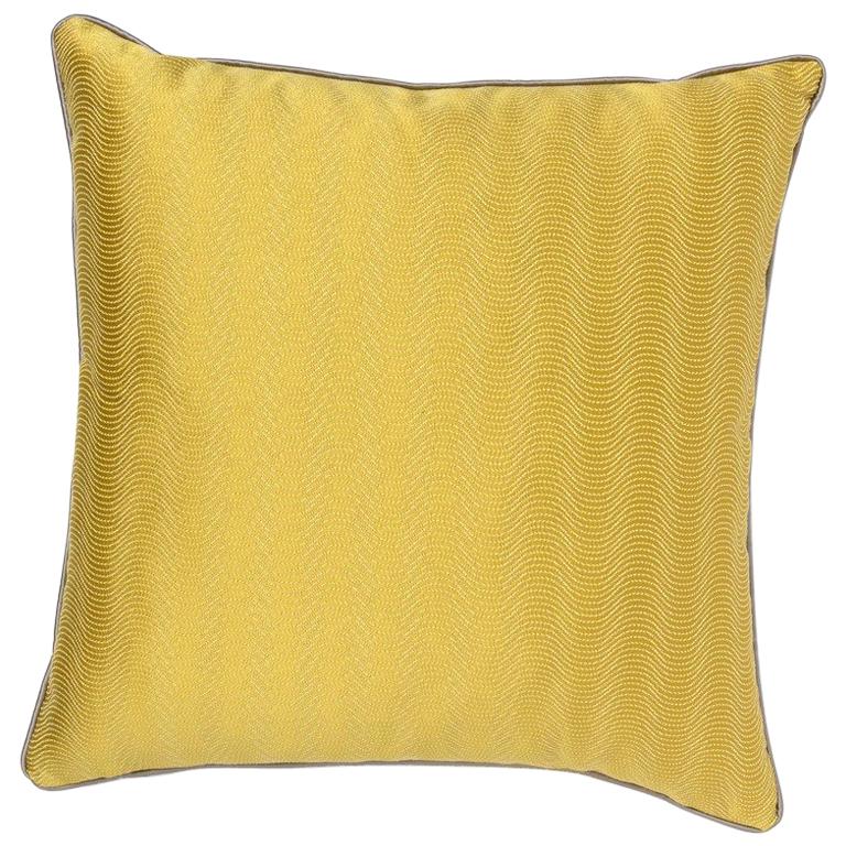 Brabbu Metropolis Pillow in Yellow Linen with Silver Trim For Sale