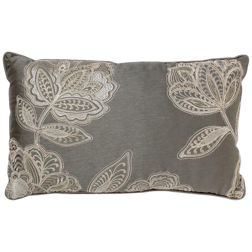 Brabbu Flora Pillow in Gray Linen with Silver Stitching For Sale