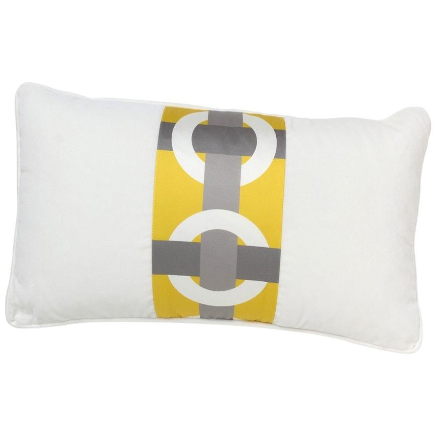 Brabbu Bowline Pillow in White Satin with Geometric Pattern For Sale