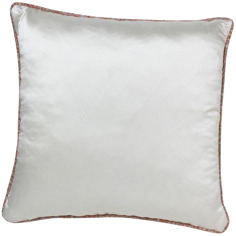 Brabbu Paiva Pillow in White Satin with Multicolored Trim For Sale