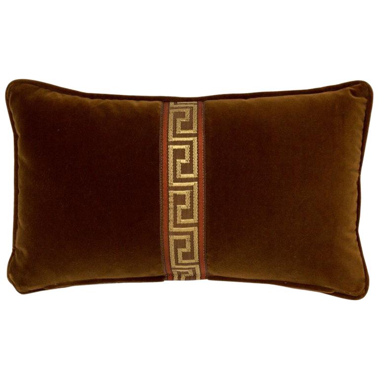 Brabbu Labyrinth Pillow in Brown Velvet with Stripe Detail For Sale