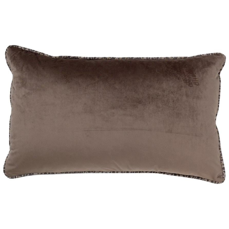 Brabbu Pisgah Pillow in Brown Velvet with Multicolored Trim For Sale