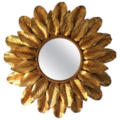 French Gilt Sunburst Mirror with Backlight, circa 1950s