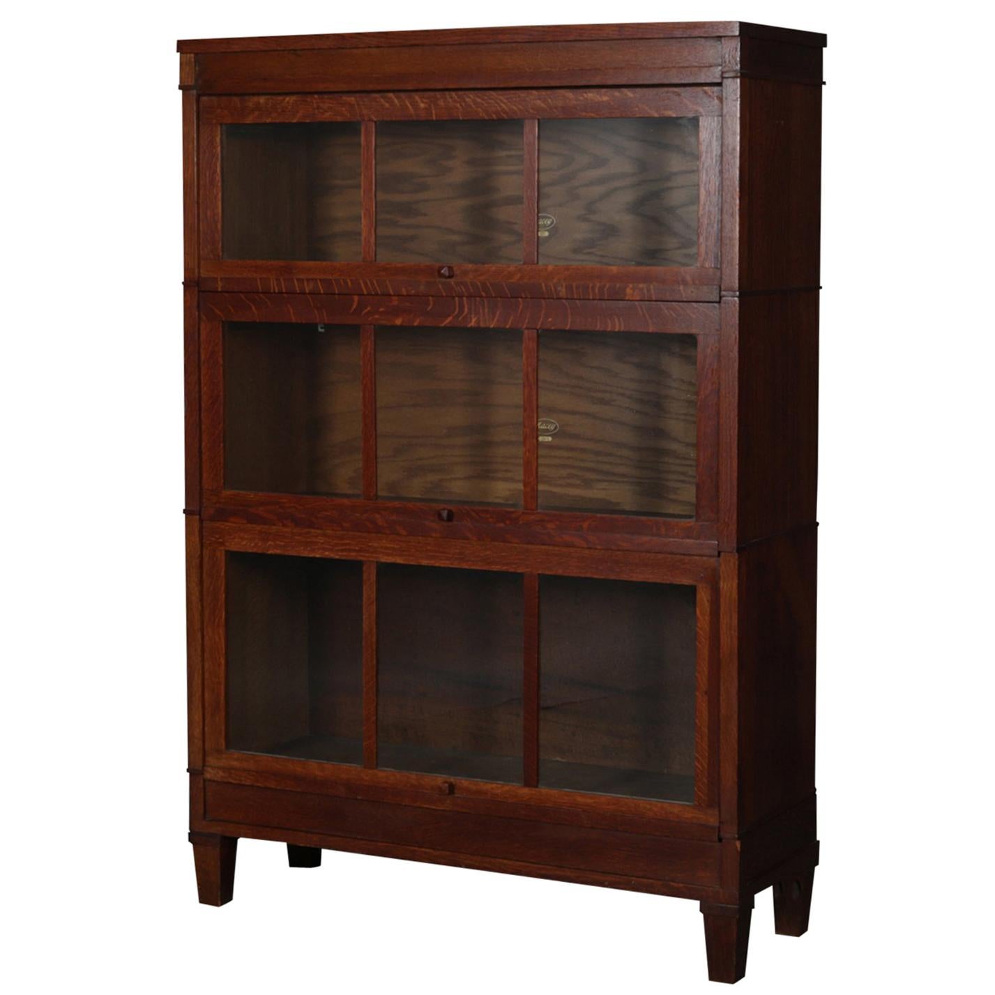 Arts & Crafts Mission Oak Three-Stack Barrister Bookcase by Macey, circa 1910