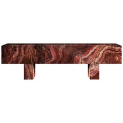 Contemporary Diablo Console or Sideboard in Red Passion Onyx, Wood Veneer