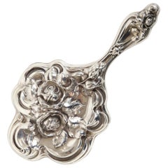 Shiebler Art Nouveau Sterling Silver Rose Pattern Hand Mirror