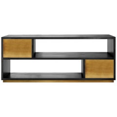 Console média contemporaine Svartifoss en bois noir, cuivre et laiton