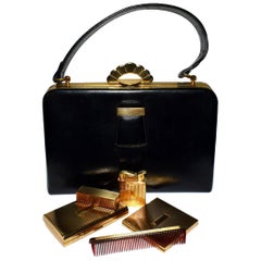 Retro Art Deco Evans Elegance Handbag in Black Leather
