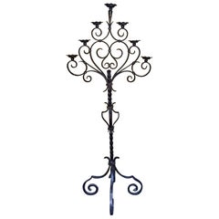 Antique 18th Century Spanish Cast Iron Floor Candelabra