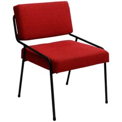 1950s Heavy Black Metal Chair Reupholstered Made in Czech Republic