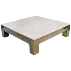Mid-Century Modern Massive Marble and Brass Square Coffee Table Springer Era