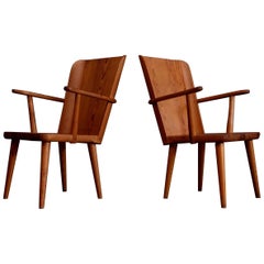 Rare Pair of Swedish Pine Chairs by Göran Malmvall, 1950s