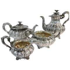 Antique English Melon Shaped Tea and Coffee Set, 1828 by Barnards