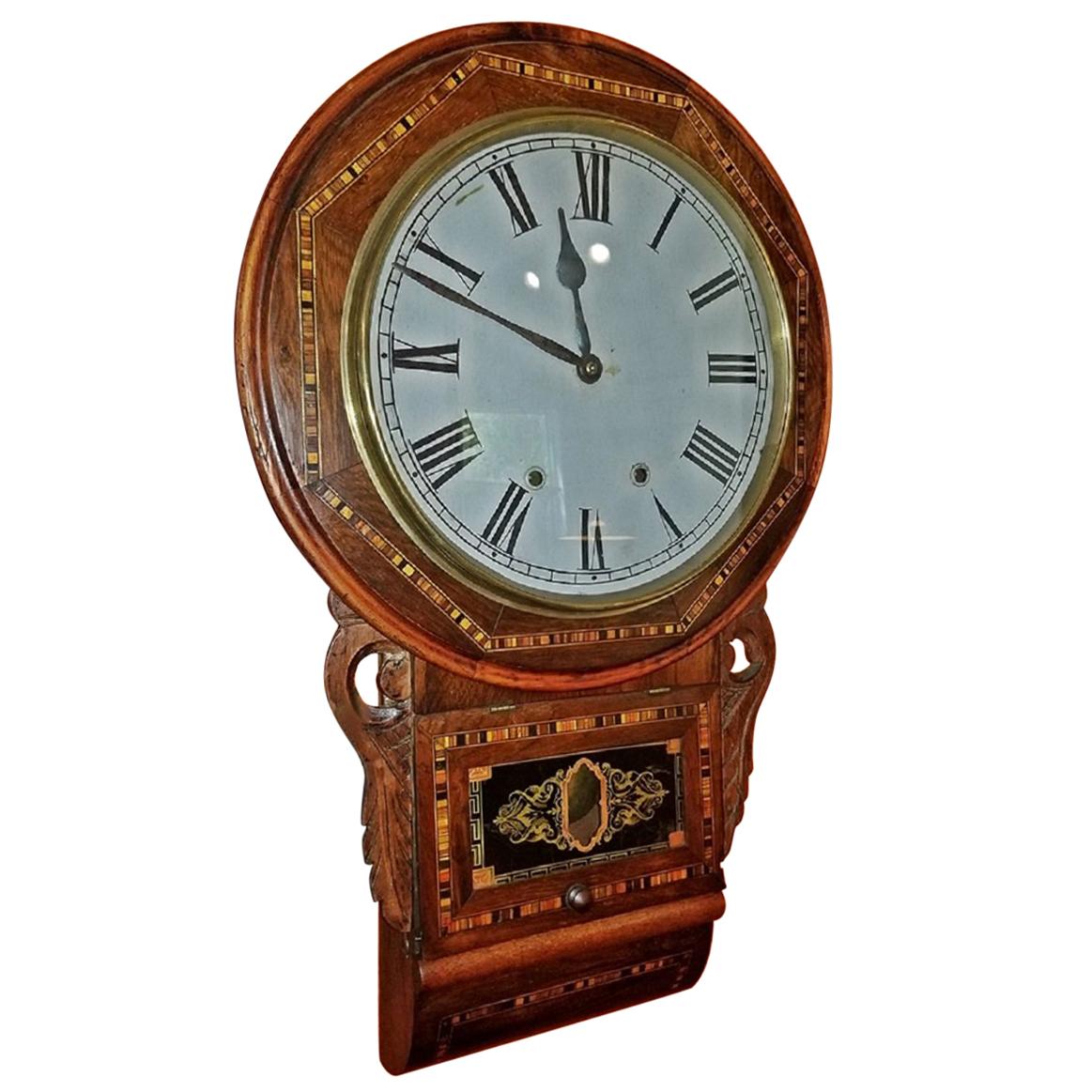 19 Century American Inlaid Regulator Wall Clock