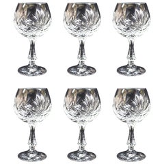 Set of Six Vintage Cut Glass Crystal Wine Glasses