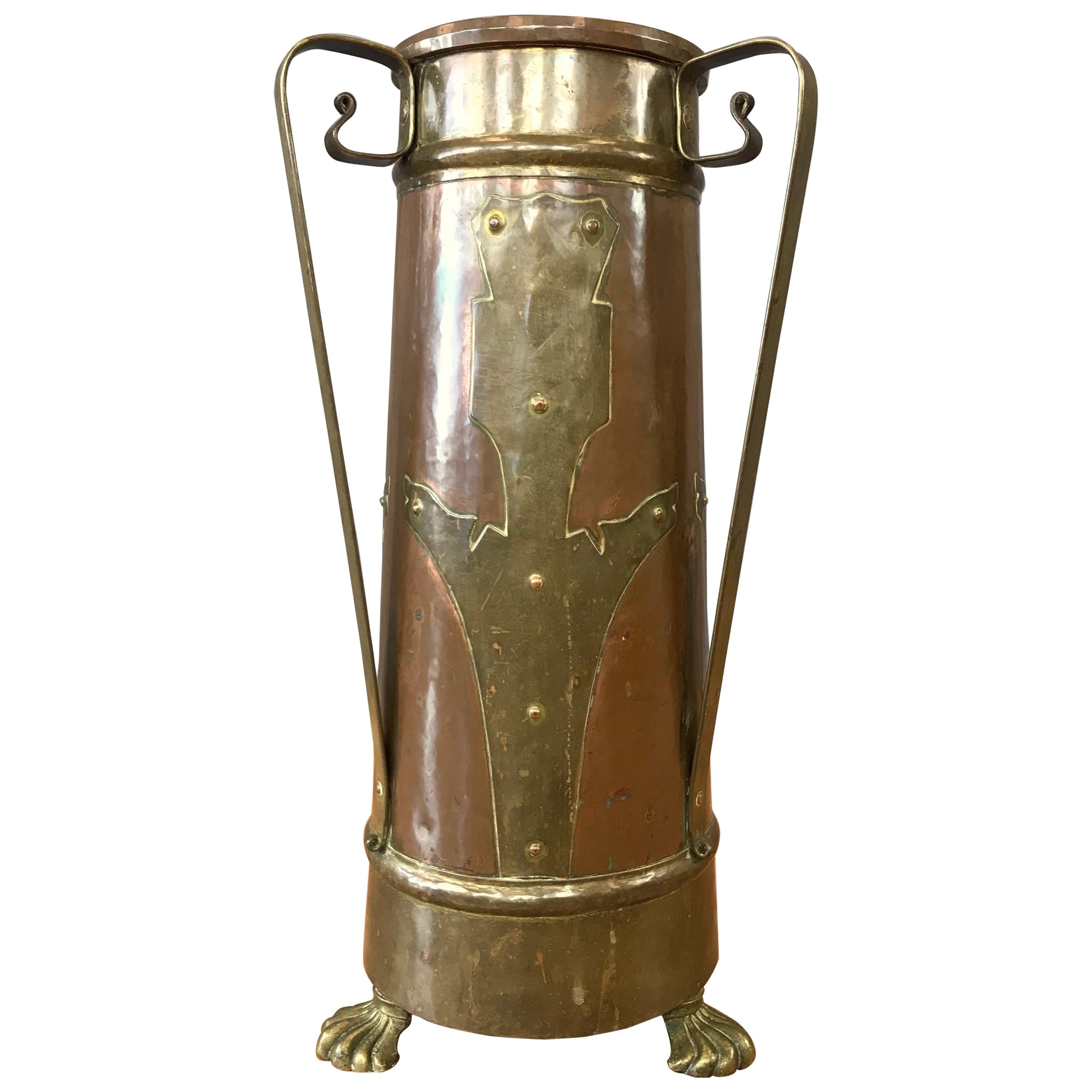 Arts and Crafts Copper and Brass Umbrella Stand