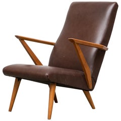 Original Leather Lounge Chair with Pecan Frame