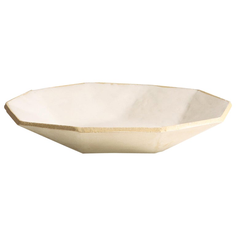 'Geode' Geometric White Ceramic Low Coffee Table Bowl or Tray For Sale