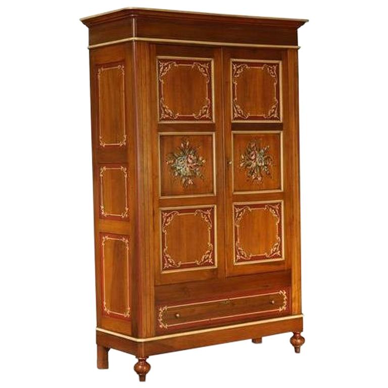 19th Century Venezia, Italy, Hand-Painted Fiore Pine Armoire For Sale