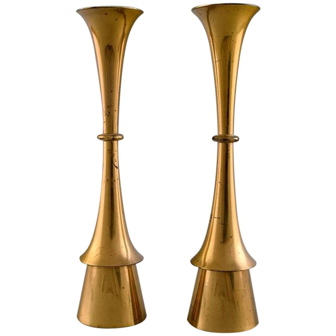 Jens Quistgaard Style of Danish Design, 1960s a Pair of Candlesticks in Brass