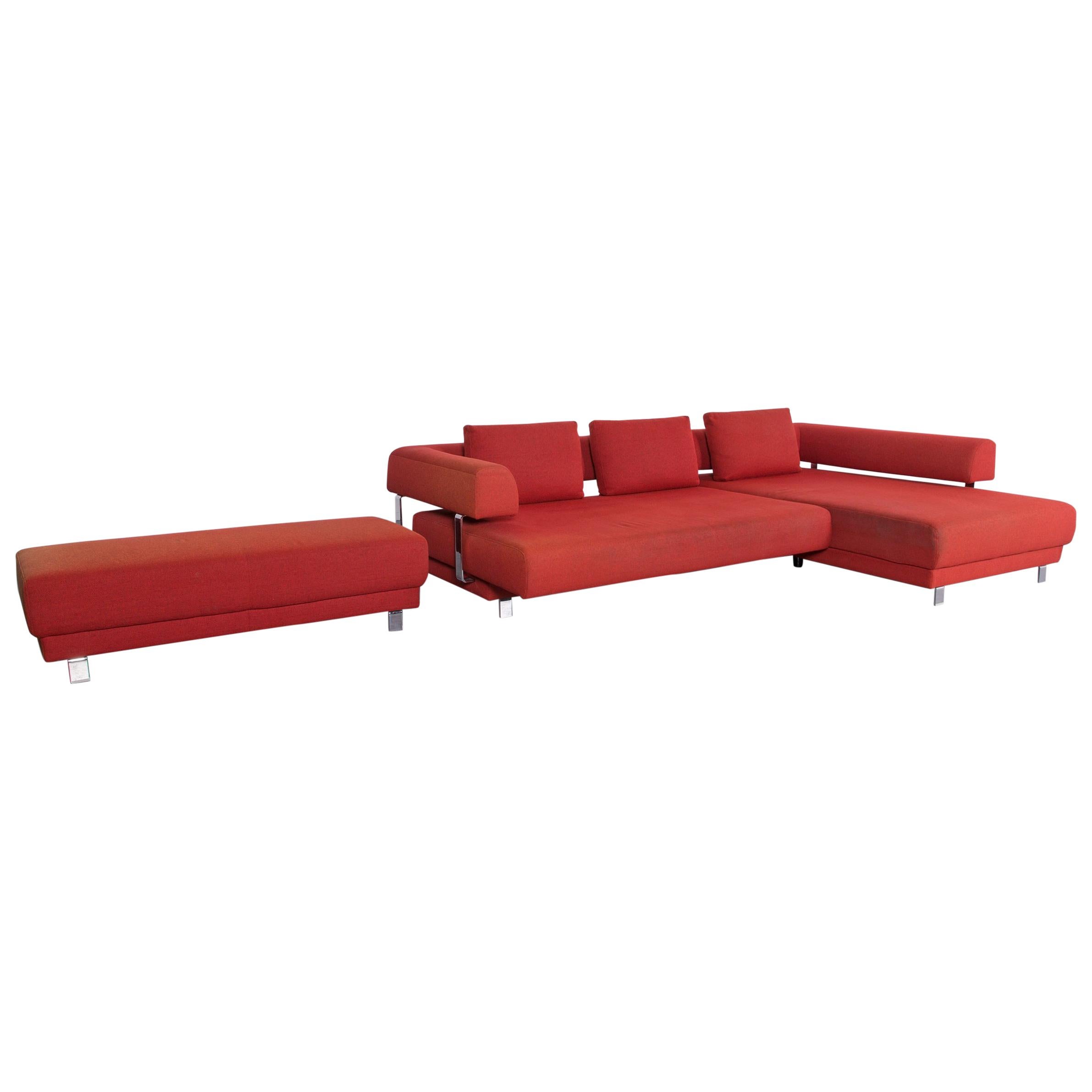 Ewald Schillig Brand Face Designer Sofa Footstool Set Fabric Red Corner Couch For Sale