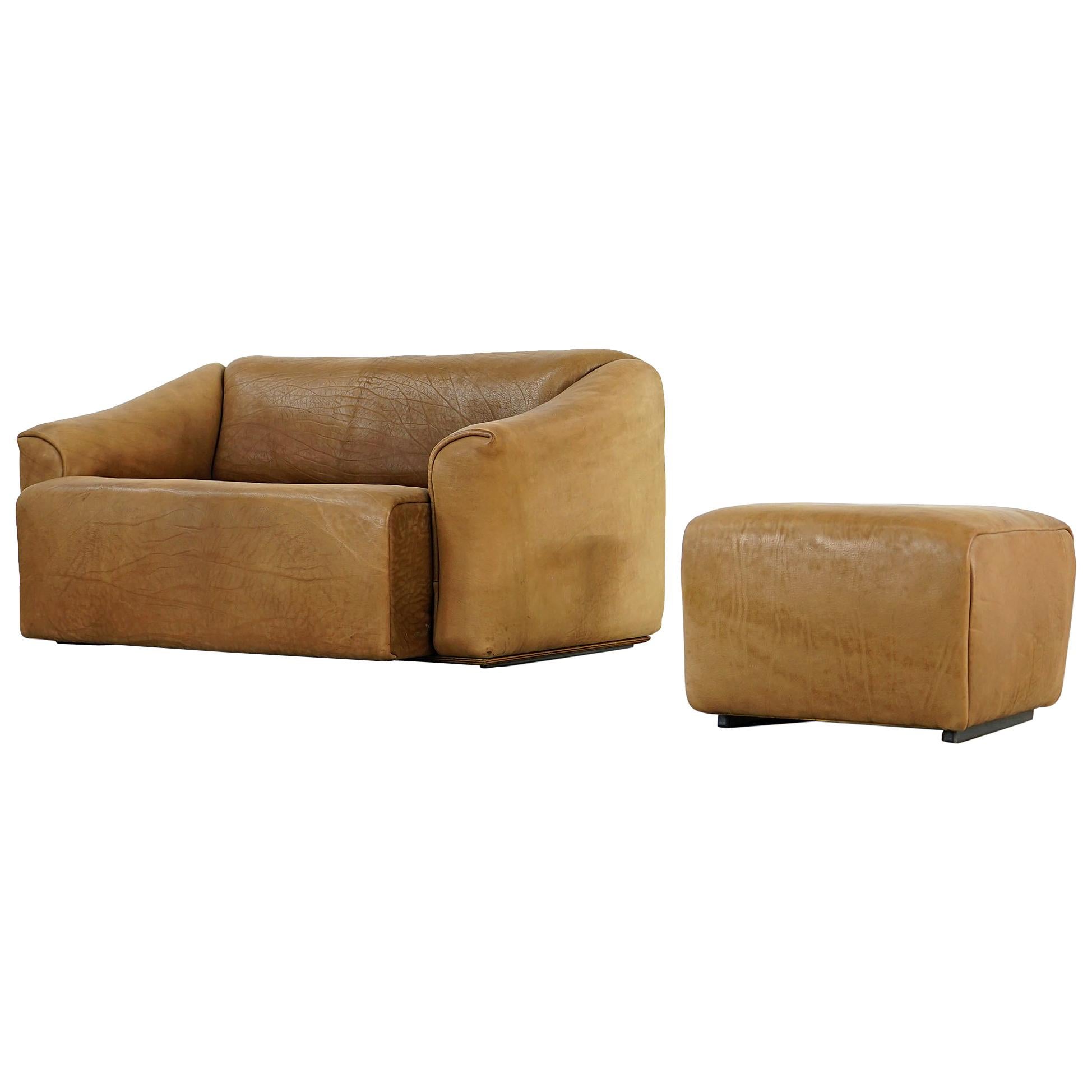 Rustic Two-Seat Sofa and Ottoman Ds 47 by De Sede, 1960s