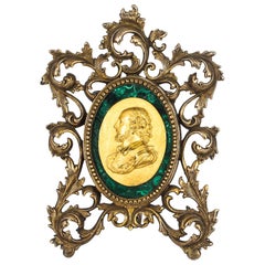 French Framed Ormolu & Malachite Portrait Plaque Francis Drake, 19th Century