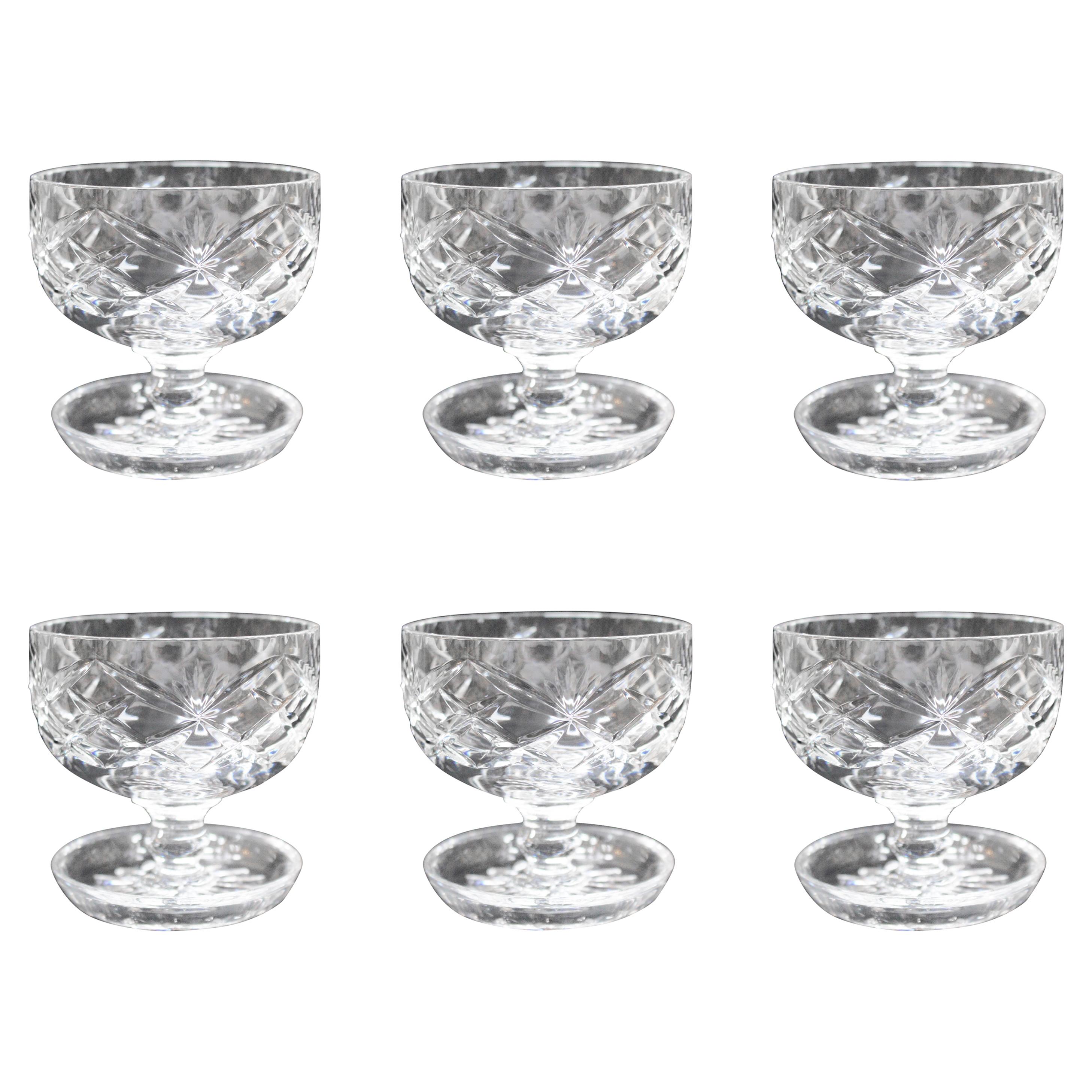 Set of Six Vintage Cut Glass Crystal Sundae Dishes For Sale